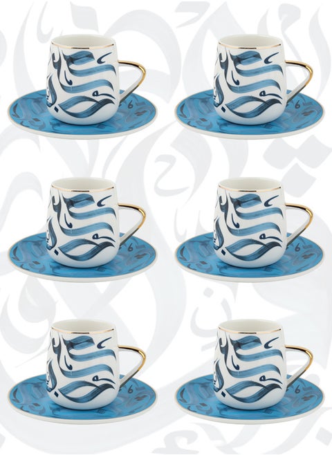 12-Piece Porcelain Cup & Saucer Set 200ML Blue; Set for 6 People