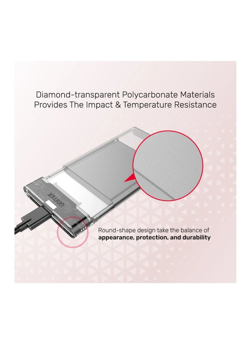 UNITEK - UNITEK DiskGuard Limpid R Transparent SATA III 2.5-Inch Hard Drive Enclosure for HDD and SSD with USB 3.0 High-Speed Data Transfer and Tool-Free Installation - Image 1