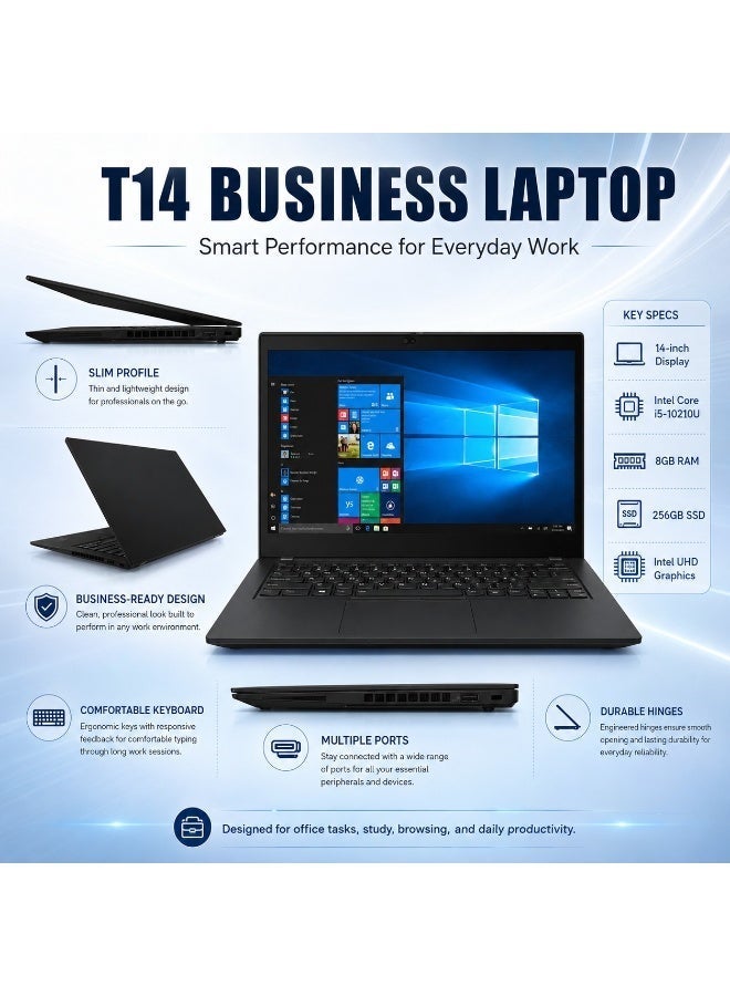 Business Laptop 14 Inch Display Core i5 10th Gen Processor 8GB RAM 256GB SSD Intel HD Graphics Slim Professional Notebook - Image 1