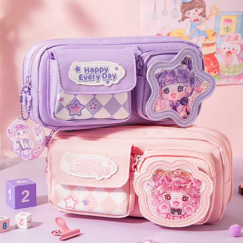 Xinmo Shiny Pencil Case Decompression Large Capacity Pencil Case Popular Stationery Box Multifunctional Pencil Case - Image 3