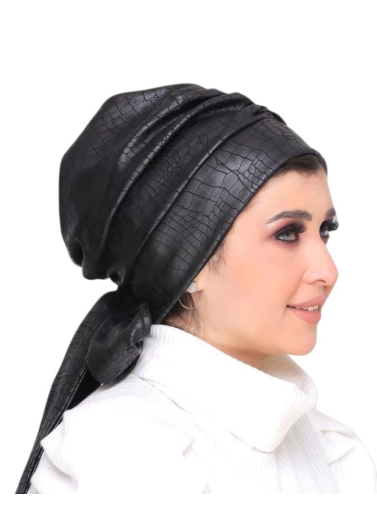 تربون حجاب برباط خلفي ماتريال جلد ثعبان بفوليوم خلفي