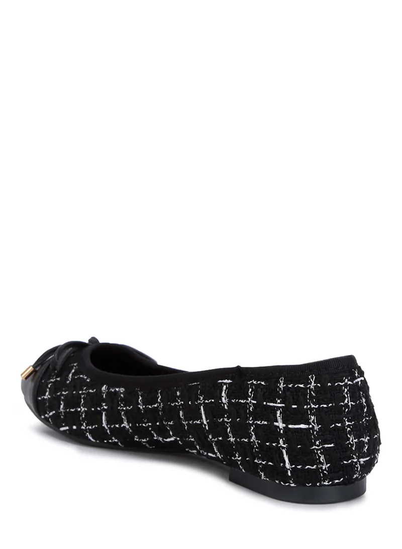 London Rag Black Plaid Tweed Ballet Flats