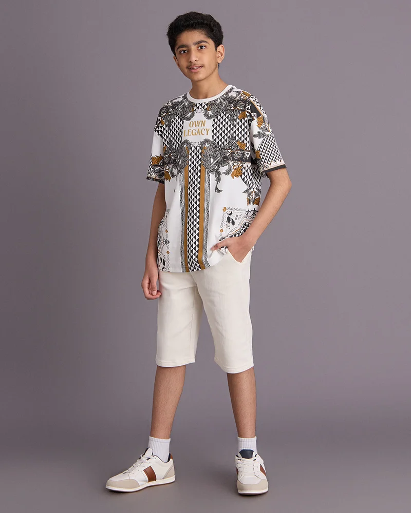 Redtag Senior Boys White 5 Pocket Shorts
