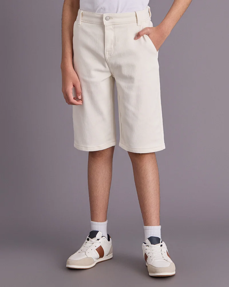 Redtag Senior Boys White 5 Pocket Shorts