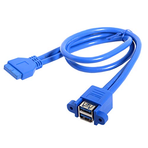 JSER Stackable USB 3.0 Female Panel Type to Motherboard 19Pin 20Pin Header Cable 5Gbps Dual Ports 50cm - Image 1