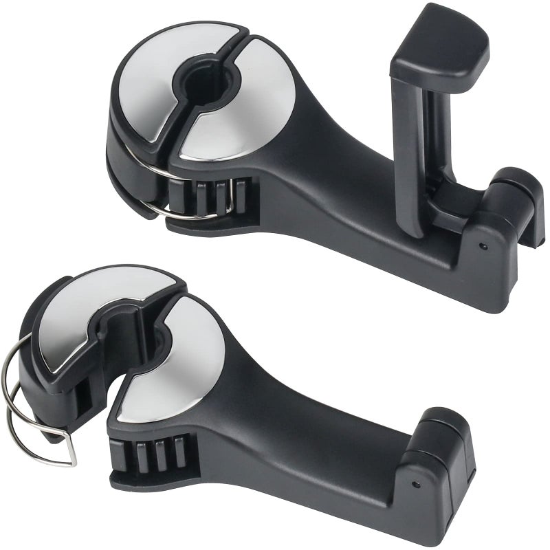 TOOVREN Upgraded 2 Pack Car Headrest Hidden Hook 2 in 1 Car Seat Hooks with Phone Holder for Purse, Backpacks,Toys,and Even Bottle Storage Organizer (Silver) - Image 1