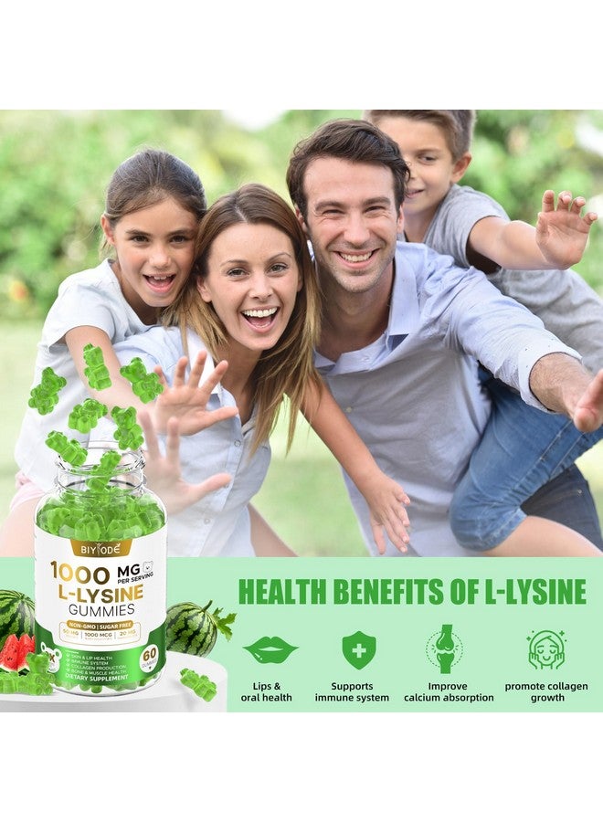 BIYODE جيلي L-لايسين 1000 ملغ: راحة فموية ودفاع مناعي وصحة جلدية فموية مع الكولاجين وفيتامين C والزنك خالي من السكر وغير معدّل وراثيًا بنكهة البطيخ الطبيعية قائم على البكتين 60 جيلي 30 يومًا من الإمدادات - Image 4