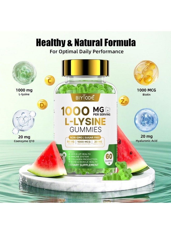 BIYODE جيلي L-لايسين 1000 ملغ: راحة فموية ودفاع مناعي وصحة جلدية فموية مع الكولاجين وفيتامين C والزنك خالي من السكر وغير معدّل وراثيًا بنكهة البطيخ الطبيعية قائم على البكتين 60 جيلي 30 يومًا من الإمدادات - Image 3