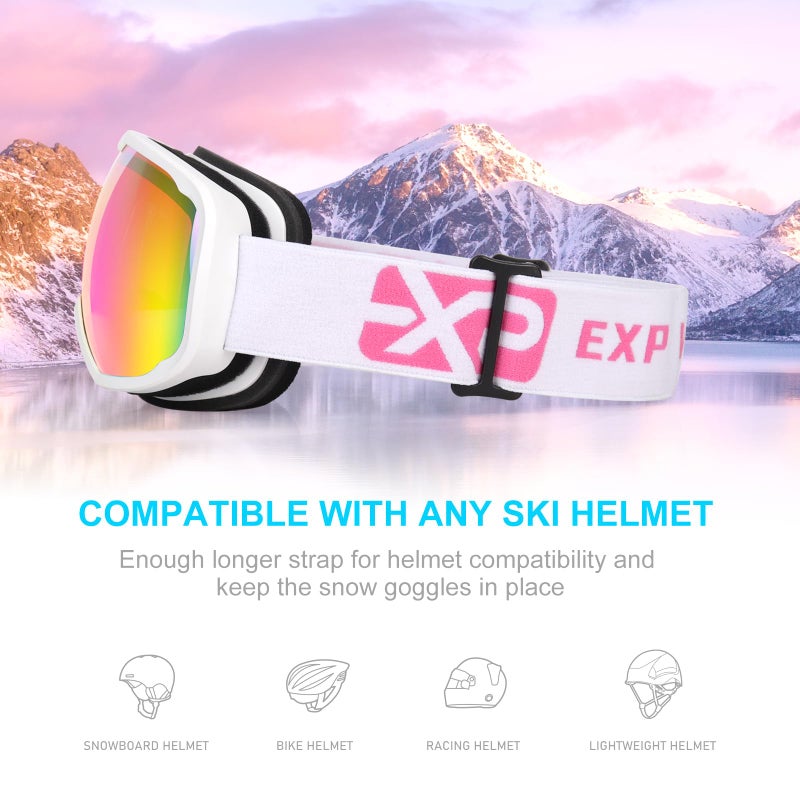 EXP VISION نظارات تزلج EXP VISION للرجال والنساء، نظارات تزلج OTG مع حماية 100% من الأشعة فوق البنفسجية وعدسة مضادة للضباب (وردي) - Image 5