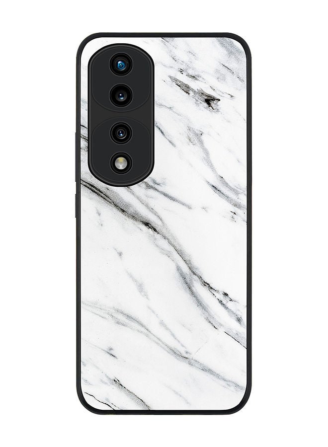 Stylizedd Rugged Black edge case for Honor 70 Pro Slim fit Soft Case Flexible Rubber Edges Anti Drop TPU Gel Thin Cover - Marble Print Grey White  - Image 1