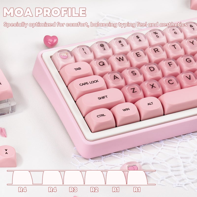 TIMSEKER Pink Foundation Jelly MOA Profile Keycaps Set, 130 Keys PC+PBT Material Dye Sublimation Custom Keycap for Mechanical Keyboard with MX Structure - Image 4