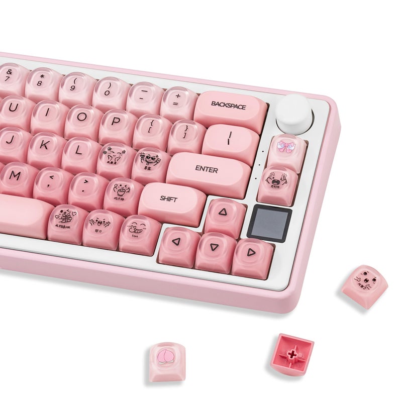 TIMSEKER Pink Foundation Jelly MOA Profile Keycaps Set, 130 Keys PC+PBT Material Dye Sublimation Custom Keycap for Mechanical Keyboard with MX Structure - Image 1