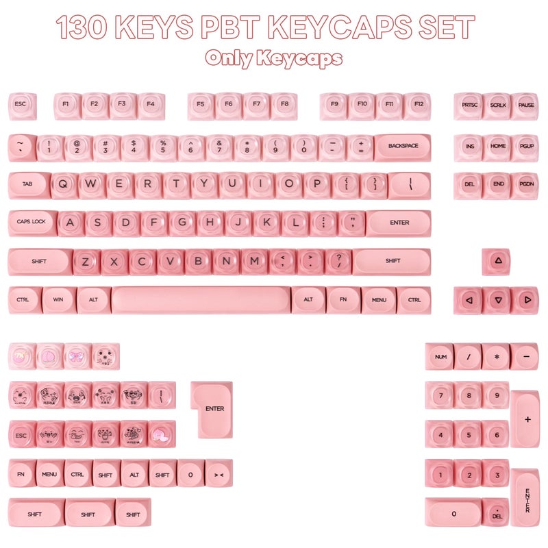 TIMSEKER Pink Foundation Jelly MOA Profile Keycaps Set, 130 Keys PC+PBT Material Dye Sublimation Custom Keycap for Mechanical Keyboard with MX Structure - Image 2