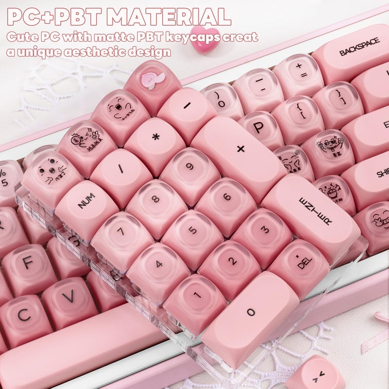 TIMSEKER Pink Foundation Jelly MOA Profile Keycaps Set, 130 Keys PC+PBT Material Dye Sublimation Custom Keycap for Mechanical Keyboard with MX Structure - Image 3