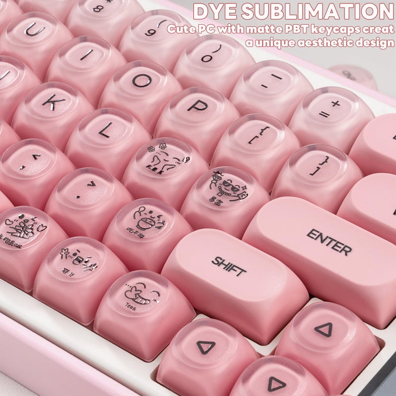 TIMSEKER Pink Foundation Jelly MOA Profile Keycaps Set, 130 Keys PC+PBT Material Dye Sublimation Custom Keycap for Mechanical Keyboard with MX Structure - Image 5