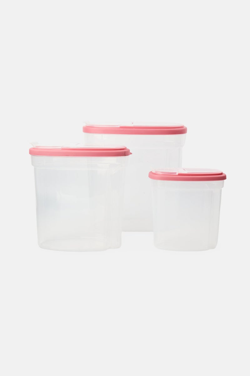 Alta 3 Pcs Cereal Container With Transparent Lid, Pink - Image 2