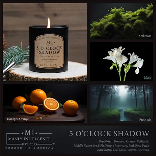 Manly Indulgence 5 O'Clock Shadow Scented Candles for Men, 16.5 oz Single Wick, Premium Soy Blend Wax, 60H Burn, Candles for Home Scented – Made in The USA - Image 2