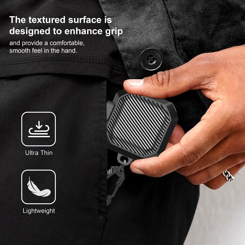 RFUNGUANGO for Samsung Galaxy Buds 2 Pro/Buds Pro/Buds Live/Buds 2 Case Cover/Galaxy Buds FE (2023), Military Carbon Fiber case with Keychain/Zipper/with Cleaner Kit(Anti-Drop Lock)-Black - Image 5
