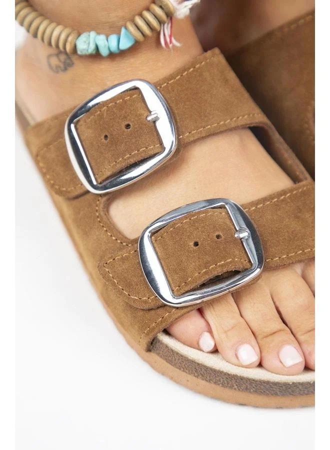 Manijero  Irene Eva Genuine Leather Women's Tan - Silver Buckle Double Buckle - Brown for Women | Best Price UAE
