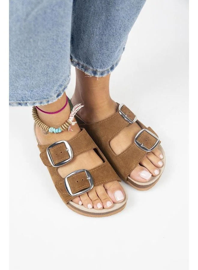 Manijero  Irene Eva Genuine Leather Women's Tan - Silver Buckle Double Buckle - Brown for Women | Best Price UAE