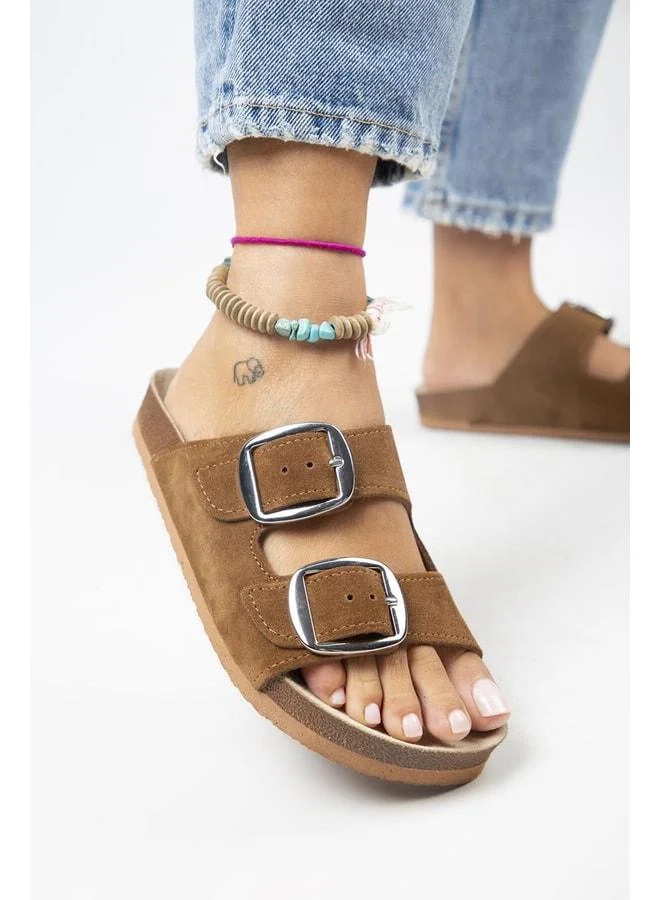 Irene Eva Genuine Leather Women's Tan - Silver Buckle Double Buckle - Brown