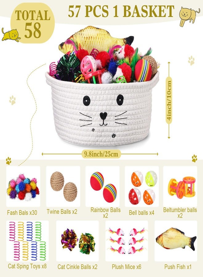 زوبيل مجموعة ألعاب هدايا سلة تخزين القطط من زوبيل، 58 قطعة، كرات ملونة وامضة، كرات جرس للحيوانات الأليفة، كرات خشخشة، ألعاب زنبركية تجذب القطط للضرب والمطاردة، تفاعلية للحيوانات الأليفة (أبيض، 9.8 بوصة) - Image 2