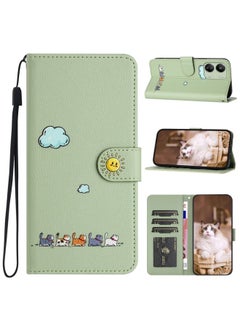 HuHa Case Cover For Xiaomi Redmi 13C 4G / 5G Cartoon Cats Leather Phone Case Green 