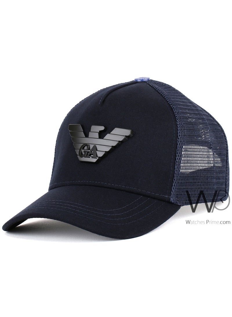 GIORGIO ARMANI Giorgio Armani Trucker Mesh Cap Navy Blue Color Cotton Hat For Men  - Image 1