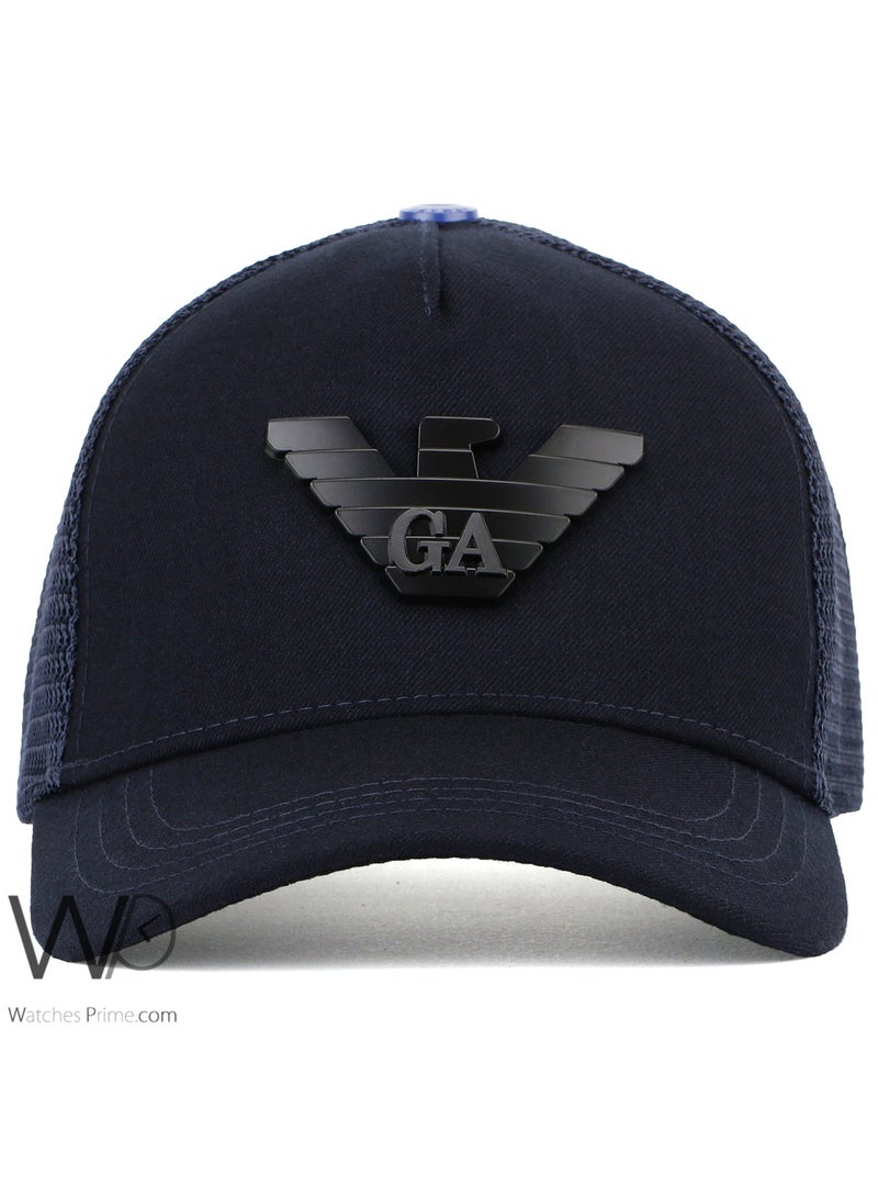 GIORGIO ARMANI Giorgio Armani Trucker Mesh Cap Navy Blue Color Cotton Hat For Men  - Image 4