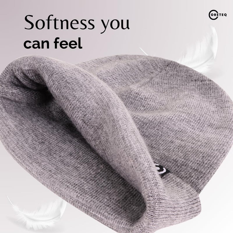 CORETEQ قبعة شتوية صوفية للرجال والنساء - قبعة ملانج برباط - ناعمة ومريحة ودافئة - قبعة شتوية أنيقة من الصوف - أكريليك - Image 4