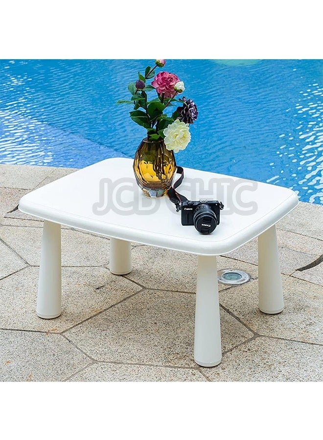 JCB CHIC Sunlounger set, White Plastic Sun Lounger and Table for Beach, Yard, Patio, Pool, Deck Foldable Outdoor Lounge Chair with Adjustable Backrest, Portable Sun Tanning Chair (Table, White) - Image 1