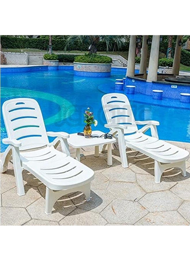 JCB CHIC Sunlounger set, White Plastic Sun Lounger and Table for Beach, Yard, Patio, Pool, Deck Foldable Outdoor Lounge Chair with Adjustable Backrest, Portable Sun Tanning Chair (Table, White) - Image 3