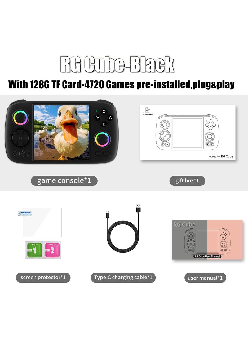ANBERNIC  - ANBERNIC RG Cube Retro Handheld Game Console 64bit Android 13 Unisoc T820 3.95 Inch IPS Screen Hall Joystick RGB lighting effect (Black) - Image 1