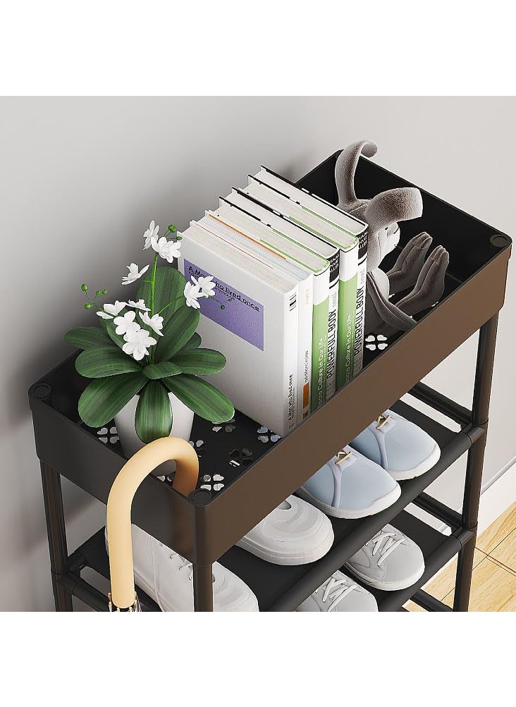 DWELLIT DWELLIT Multipurpose Shoe Rack with Open Storage Basket at top Modern Storage Rack Perfect for Home and Office Black 4 Fabric Shelves with Storage Basket at top Baked Paint Tube Frame 5 Tier  - Image 5