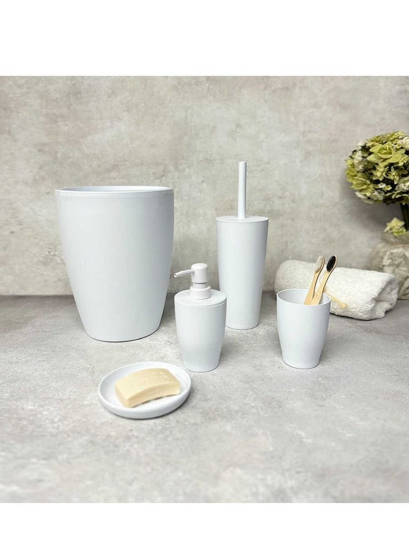 Primanova Pure Plastic Bathroom Set Consist Of 5 Pieces(Basket 7.5 Liter, Soap Dispenser, Soap Holder, Toilet Brush, Toothbrush Holder) White. - Image 1