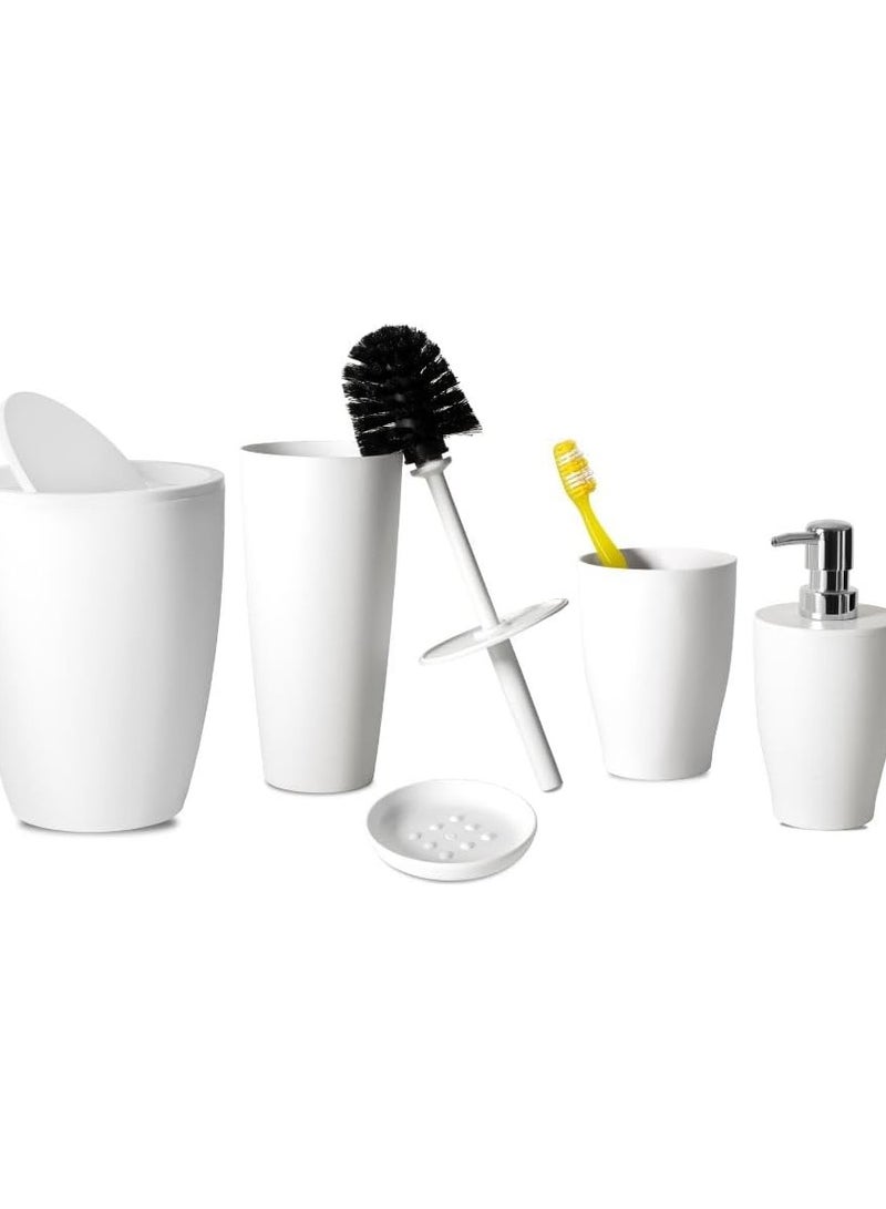 Primanova Pure Plastic Bathroom Set Consist Of 5 Pieces(Basket 7.5 Liter, Soap Dispenser, Soap Holder, Toilet Brush, Toothbrush Holder) White. - Image 2