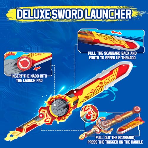 INFINITY NADO Battle Tops with Sword Launcher Split Series Metal Glowing Battling Tops Attack Type Spinning Top Game Toy for Boys Girls 5 Flaming Pack Blazing War Bear - Image 5