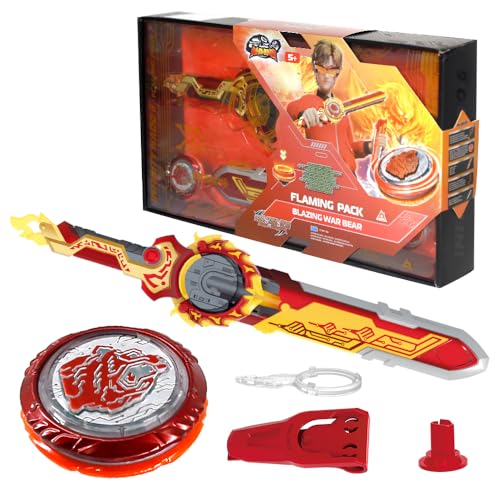 INFINITY NADO Battle Tops with Sword Launcher Split Series Metal Glowing Battling Tops Attack Type Spinning Top Game Toy for Boys Girls 5 Flaming Pack Blazing War Bear - Image 1