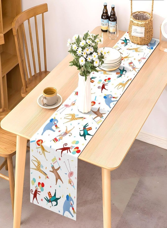 Pudodo Animal Parade Table Runner Jungle Animal Zoo Theme Birthday Party Baby Shower Kitchen Dining Room Home Decoration (13" x 108") - Image 2