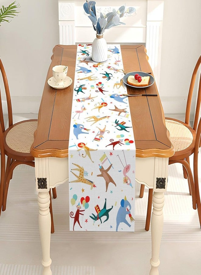 Pudodo Animal Parade Table Runner Jungle Animal Zoo Theme Birthday Party Baby Shower Kitchen Dining Room Home Decoration (13" x 108") - Image 3