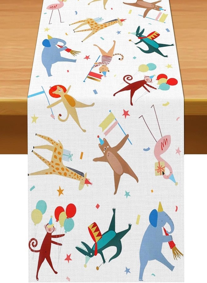 Pudodo Animal Parade Table Runner Jungle Animal Zoo Theme Birthday Party Baby Shower Kitchen Dining Room Home Decoration (13" x 108") - Image 1