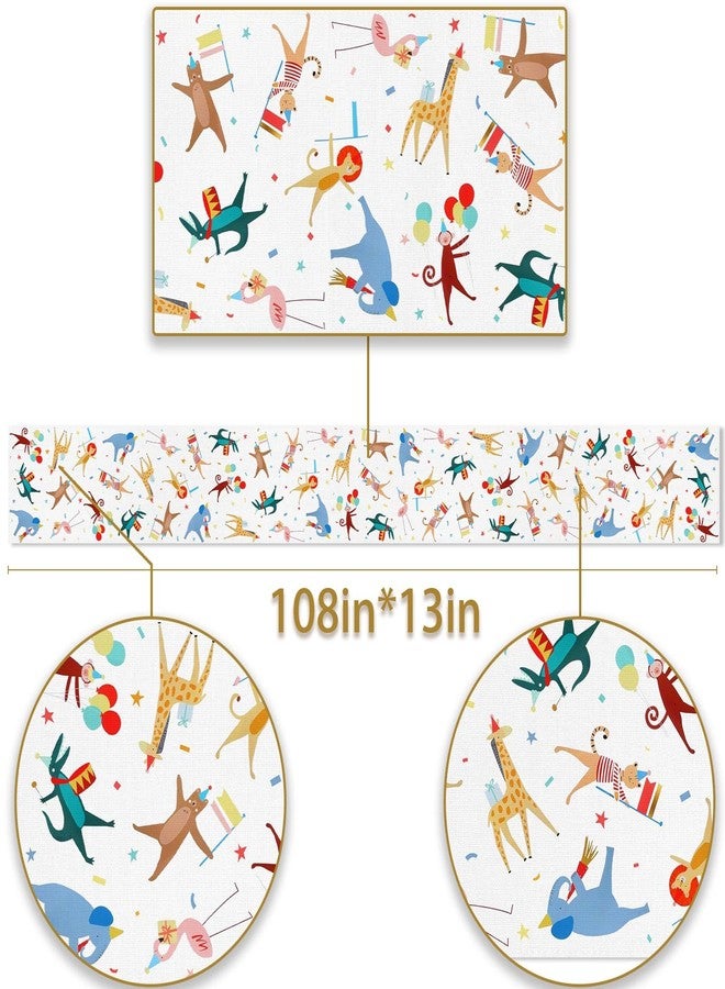 Pudodo Animal Parade Table Runner Jungle Animal Zoo Theme Birthday Party Baby Shower Kitchen Dining Room Home Decoration (13" x 108") - Image 4