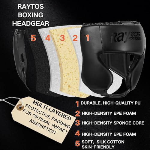 Raytos Boxing Headgear for Men Women Professional Lightweight Open Face Head Guard Breathable Protection Secure Fit for MMA Muay Thai Kickboxing Sparring Training BlackBlack - Image 3