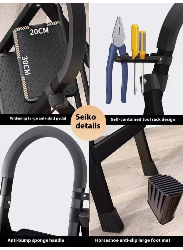 NANAO Foldable 3 Step Ladder, Steel Folding Step Stool with Tool Rack, Home Ladder with Wide Anti-Slip Pedal, Multi Purpose Portable Ladder for Home,Office,Kitchen,Garden (3 Step Ladder) - Image 4