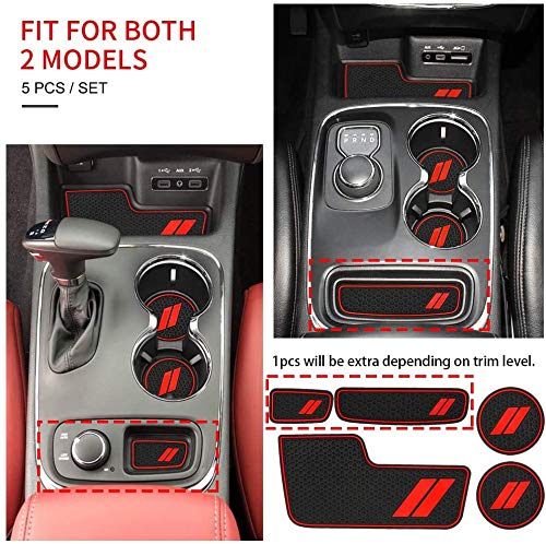 Auprite Anti Dust Mats for Durango Accessories 2014-2020, Custom fits Cup Holder Liners Mats Center Console Liners for Dodge Interior Accessories(Red/5Pcs) - Image 3