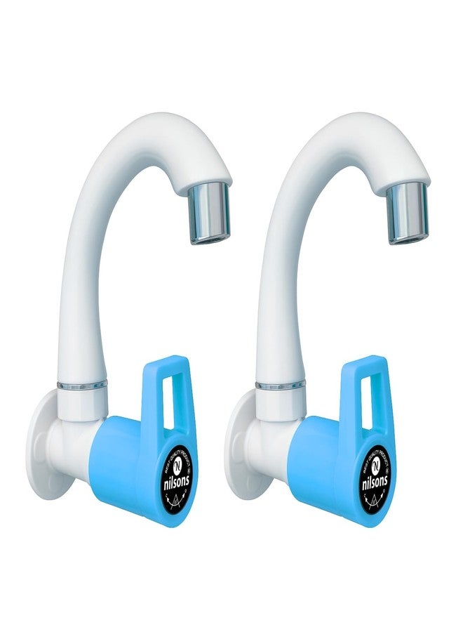 NILSONS 2 Pcs Sink Cock Tap | Prime Series Blue Plastic Wall Mount Kitchen Sink Faucet | Heavy Duty, Leak-Proof, 360° Swivel Spout, Easy Installation | Modern Water Tap for Kitchen, Bathroom - Image 1