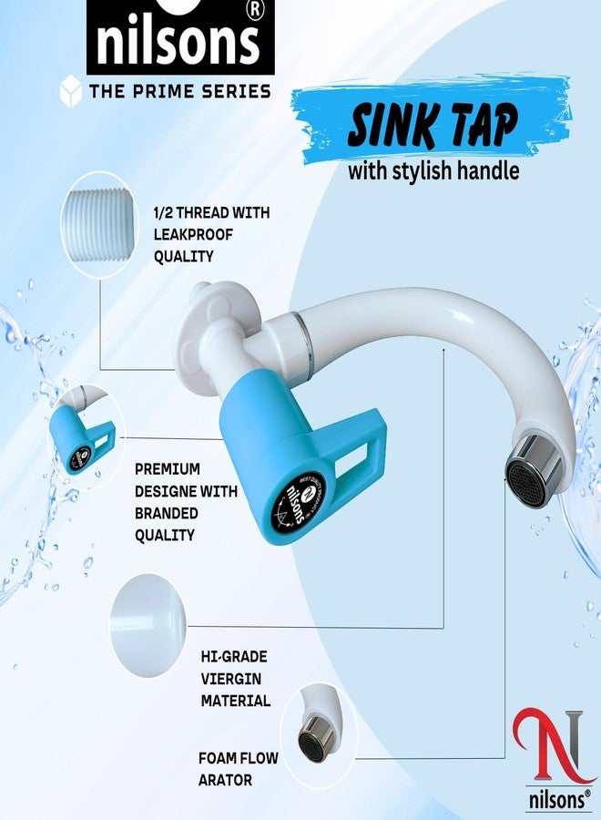 NILSONS 2 Pcs Sink Cock Tap | Prime Series Blue Plastic Wall Mount Kitchen Sink Faucet | Heavy Duty, Leak-Proof, 360° Swivel Spout, Easy Installation | Modern Water Tap for Kitchen, Bathroom - Image 2