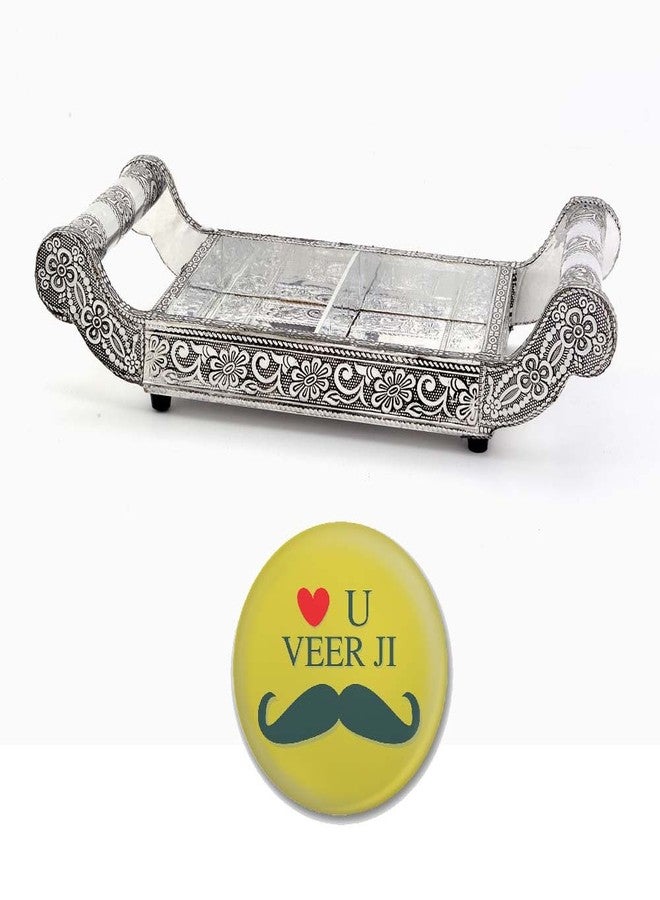 Little India White Metal Dry Fruit Tray Handicraft (38.1 cm x 17.78 cm) - Image 1