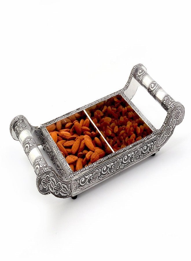 Little India White Metal Dry Fruit Tray Handicraft (38.1 cm x 17.78 cm) - Image 2