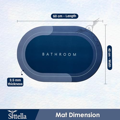 SITTELLA Rubber 3 Pieces (3.5Mm) Anti-Skid Water Soaking Bathroom Print Door Mat, Water Absorbent Mat (40X60Cm) Blue, Oval - Image 2